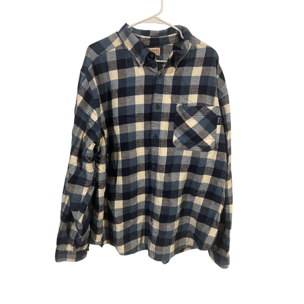 Woolrich Tall Pines Mens Blue Cream Plaid Flannel Button Down Shirt Size 2XL